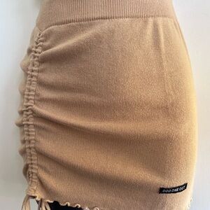 Tan Mini Pencil Skirt with Ruched Detail
